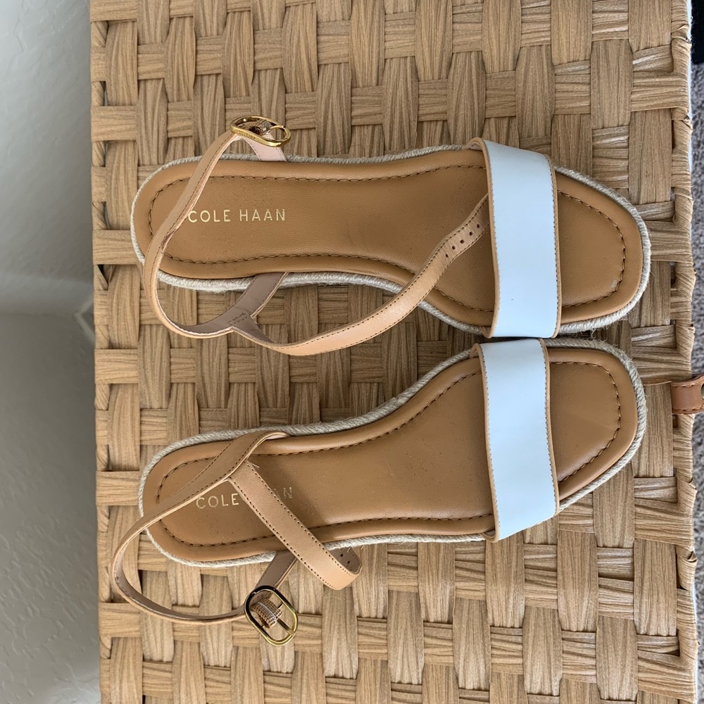 Cole Haan Beige and White Strap Sandals